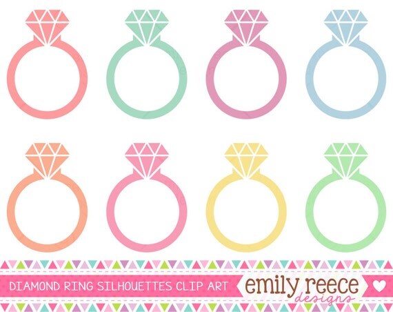 50% OFF - Diamond Ring Engagement Silhouette Diamond Cute Clip Art - Commercial Use - Scrapbooking Invitations Cards - Instant Download Il_570xn