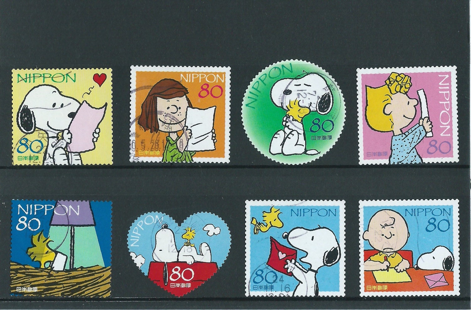 Collectible Japanese Postage Stamp set of 8 Peanut Snoopy