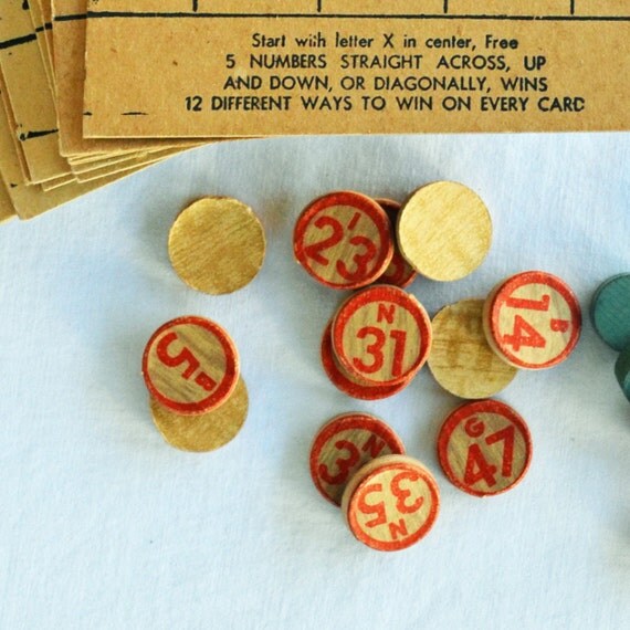 Vintage Bingo Number Chips/MarkersAuthentic by inscribedesigns