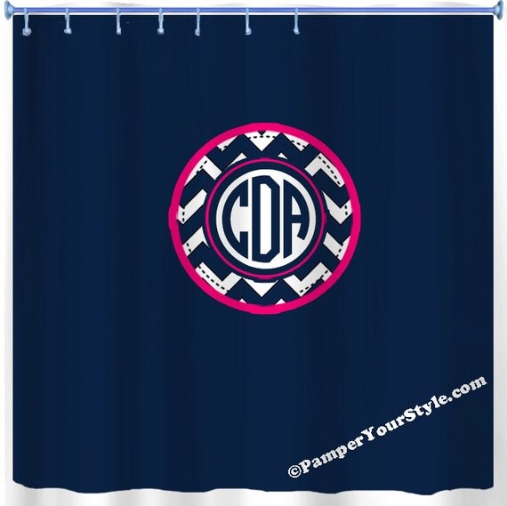 Navy and Hot Pink Shower Curtain Monogrammed Shower Curtain
