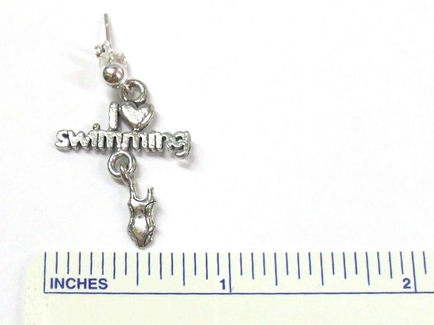 Pewter I Love Swimming Charms on Sterling Silver