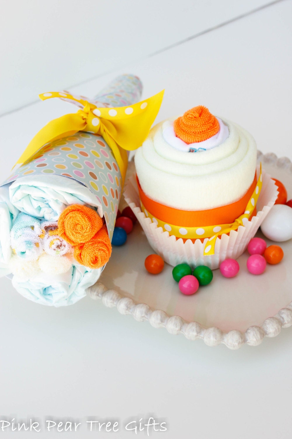 Banana Split Cupcake New Baby Shower Gift Set by PinkPearTreeGifts