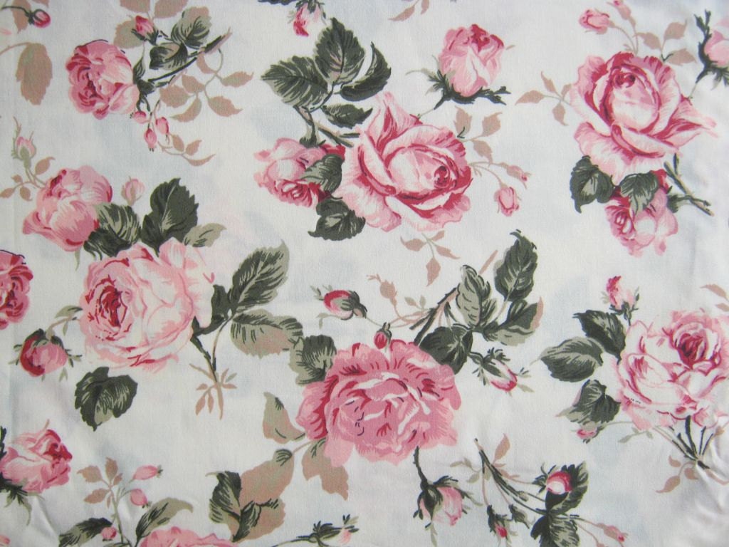 Vintage Rose Cotton Fabric White Fabric Pink Rose In The   Il Fullxfull.526644817 Klxq 