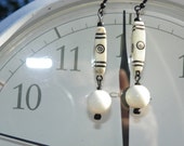 Cream and Black abstract dangle earrings