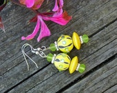 Line green and yellow beads on hypo allergenic ear wires