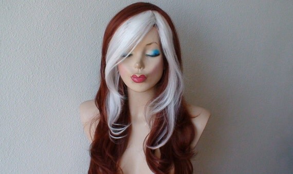  Rogue  Cosplay wig Copper red White color  hair  Long by 