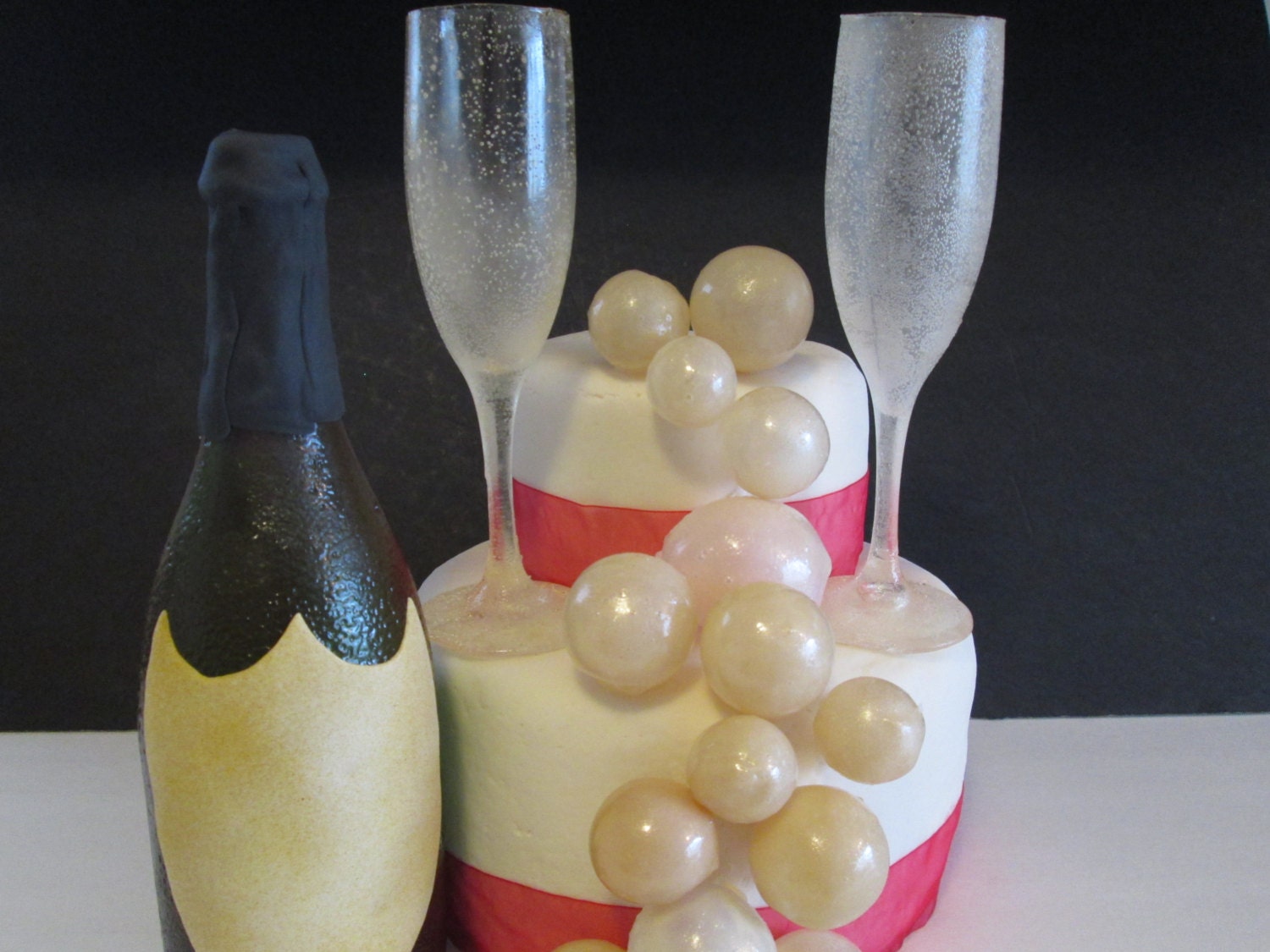 champagne bottle cake topper edible sugar flute glass bubbles