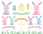 60% OFF SALE Easter Clipart Eater Bunny Clip art Animal Clip art Digital Banners Grass CLipart Il_170x135