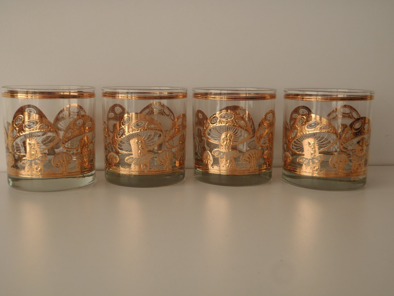 Culver Ltd 22k Gold Mushroom Glass Set Vintage 1950s High