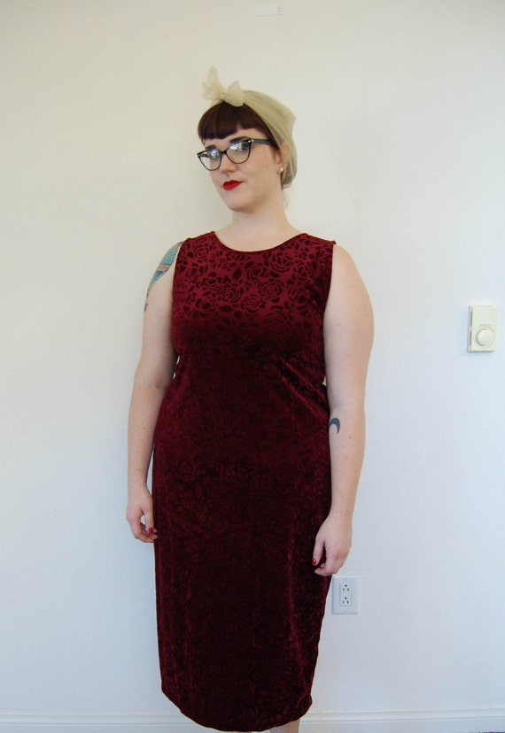 Pressed Red Velvet Maxi Dress Plus Size Floral