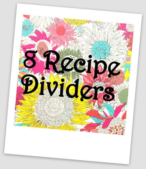 8 Recipe Dividers 4 1/2 x 6 Recipe Cards