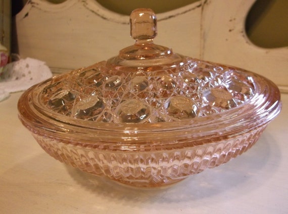 Pink Candy Dish w/ Lid-Pink Depression Glass by ChixCoopAntiques