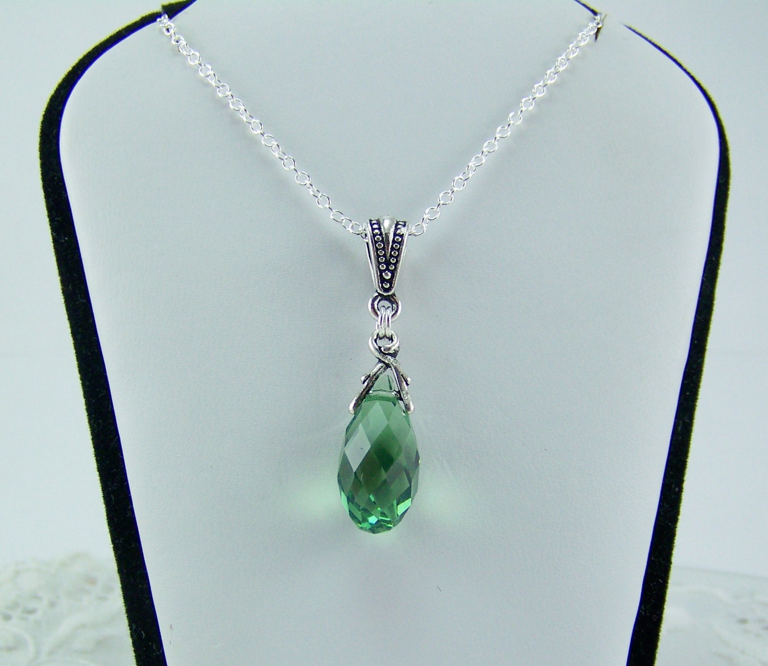 Crystal Teardrop Necklace Light Emerald Swarovski