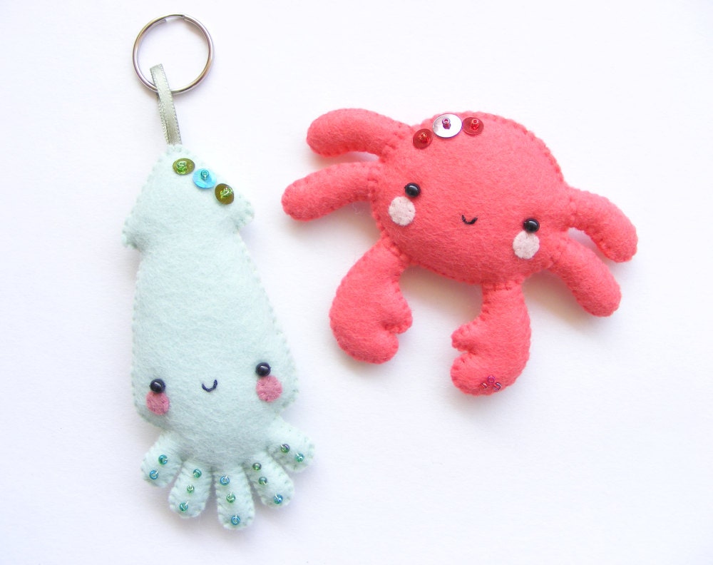 Felt Keyring Pattern | pdf pattern squid and crab felt key ring and magnet easy Felt Keyring Pattern | pdf pattern squid and crab felt key ring and magnet easy