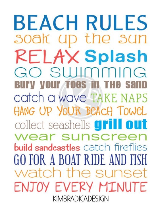Items similar to Beach Rules Subway Art, 11x14 Digital Print on Etsy