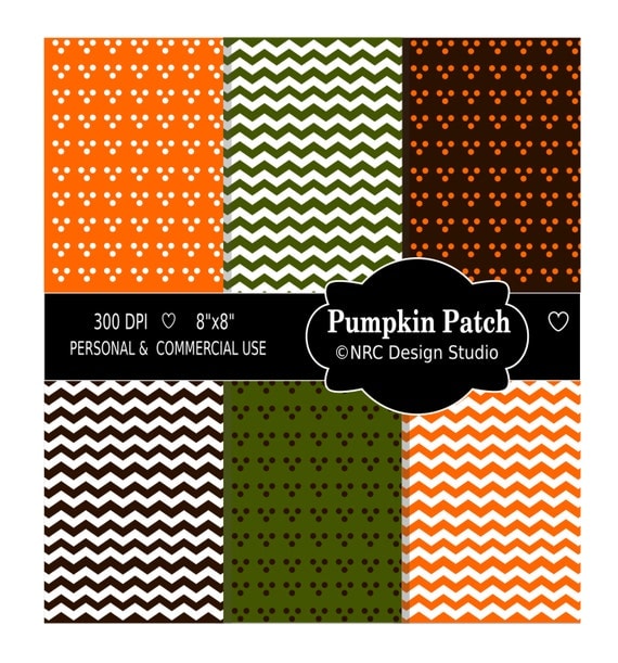 INSTANT DOWNLOAD Fall Printable Paper - Pumpkin Patch Digital Paper Pack - Commercial Use Chevron, Polka Dot Digital Papers Il_570xn
