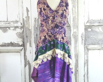 Sale Purple Bohemian Dress Eco Friendly Women's Wearable Art Summer Dress Upcycled Clothing