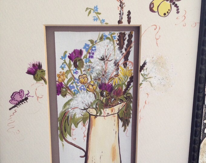 Bouquet of Flowers in a Spring Pitcher in a Silver/Black Frame