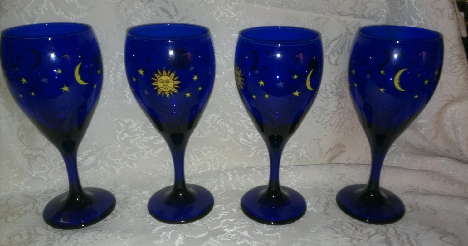 Reserved For Deb Four Libbey Cobalt Blue Wine Glasses