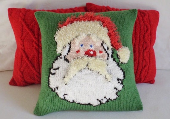 Christmas Santa Knitted Pillow Cover Hand Knit Throw Pillow
