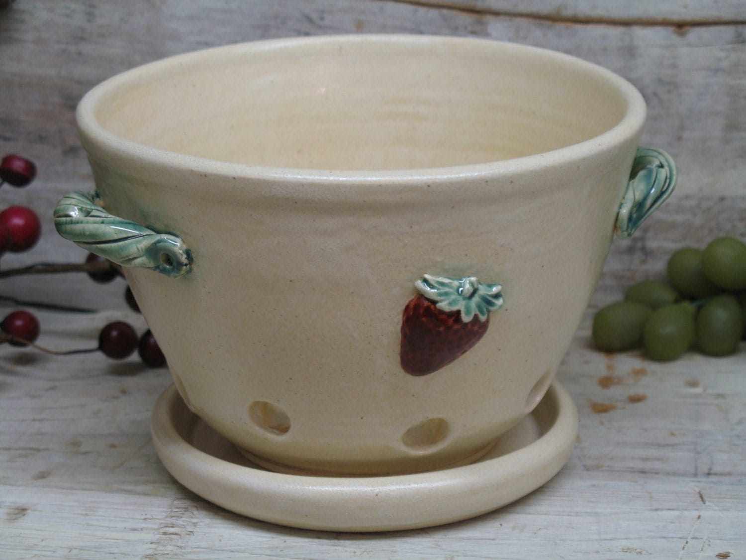 Ceramic Berry Bowl Vintage Strawberry Handmade