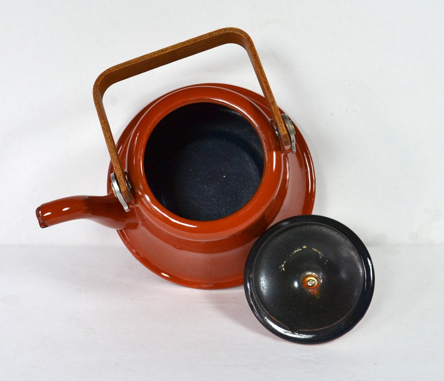 Burnt Orange Enamel Tea Kettle...Rust/Copper color Enameled