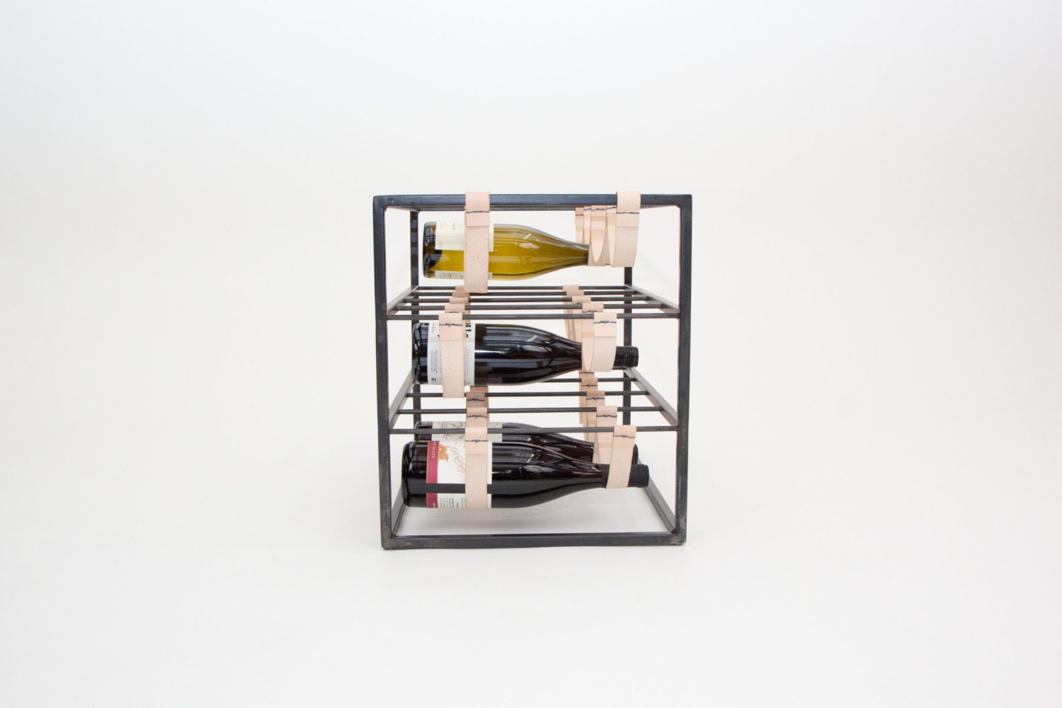 Leather and Steel Wine Rack for your Kitchen or by CoilandDrift