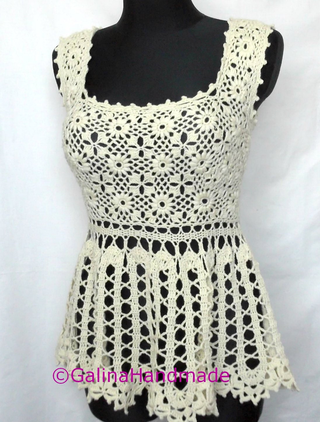 Crochet Summer Top Tunic Swimwear Cover Up Irish Lace Bruges