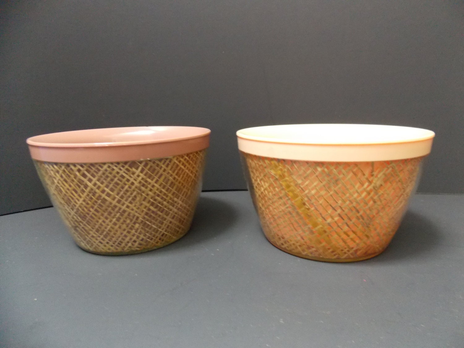 Thermal Rattan Bowls Raffia Melmac Ware Insulated Ice Cream