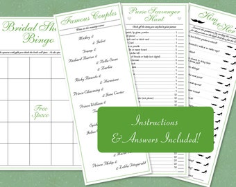 4 Fun, Green Downloadable Bridal Shower Game Printables