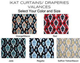 MODERN IKAT CURTAINS, Select Your Length & Color, Two Drapery Panels