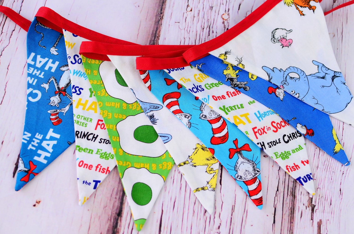 Dr. Seuss fabric bunting banner Dr. Seuss cake smash