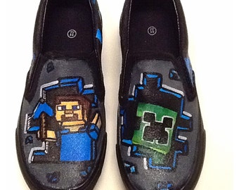 Custom Minecraft Steve Hand Painted Shoes