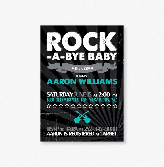 Rock Star Baby Shower Invitation - Rock N Roll Birthday Invitation ...