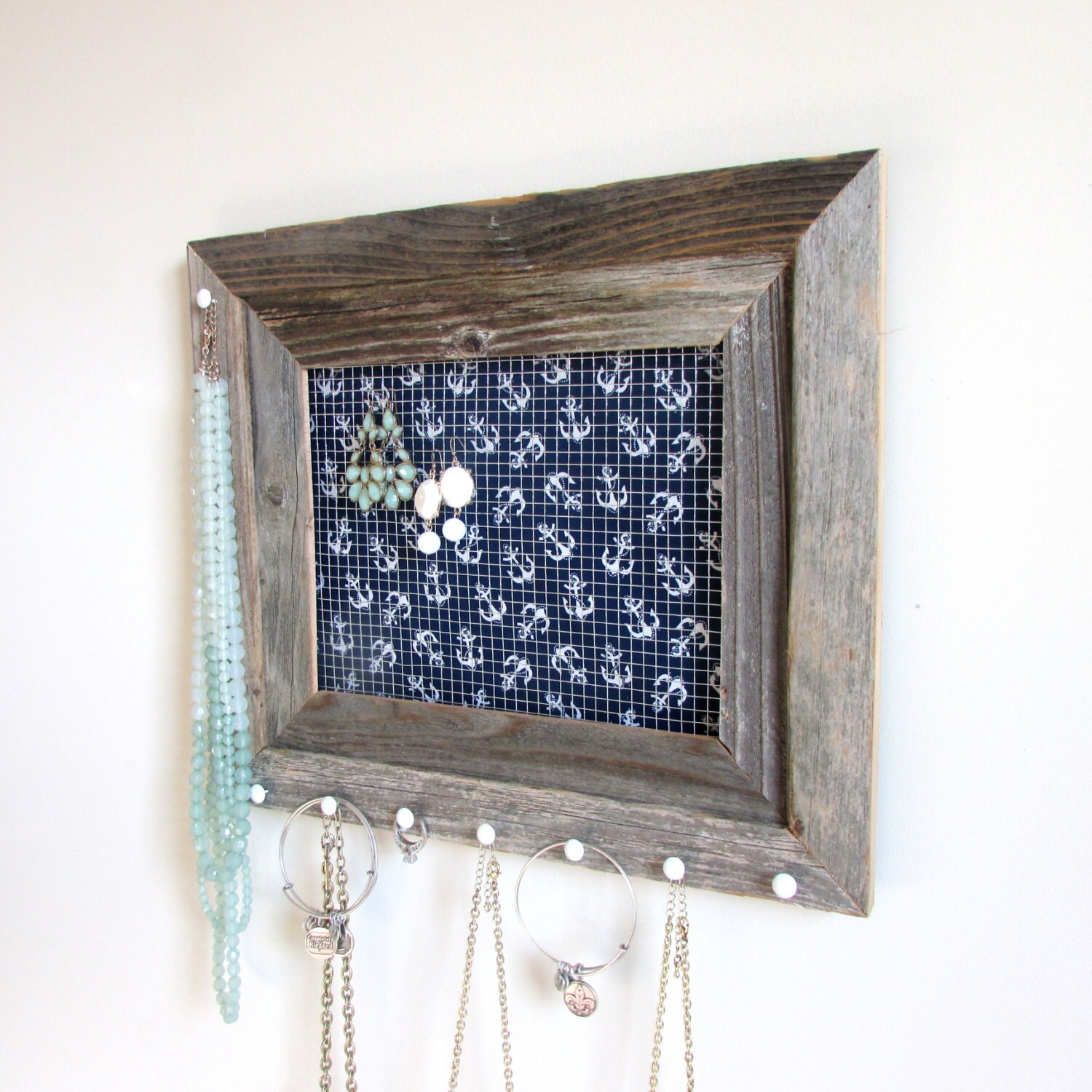 Jewelry Organizer Barnwood Frame Nautical Navy by TheHopeStack