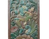 Radha Krishna Wall Door Antique Wooden Wall Panel hand carved painted sliders divider doors