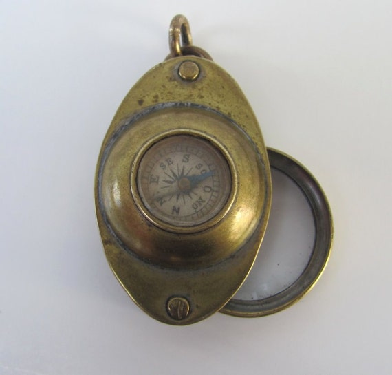 Working Antique Compass W Loupe Magnifying Glass Magnifier