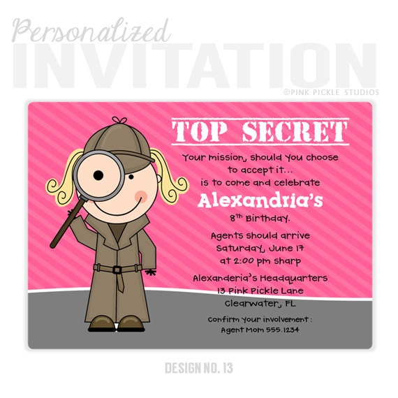 Spy Party Invitations Birthday Party by PinkPickleParties on Etsy