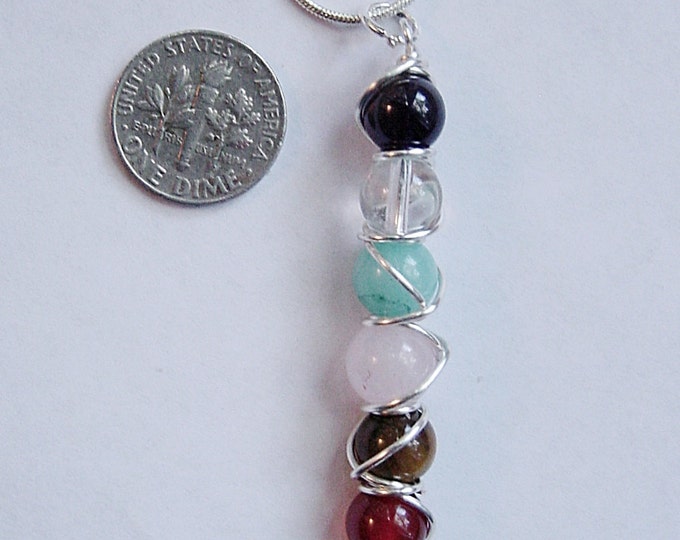 7 Chakra Wand Pendant, Semi Precious Stones, Balance, Harmonize Energy Centers, Reiki Jewelry, Chakra Jewellery, FREE SHIPPING
