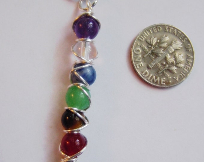 7 Chakra Wand Pendant Necklace 6mm stones, Powerful Balance, Harmony, Gemstones, Gift Idea, FREE SHIPPING