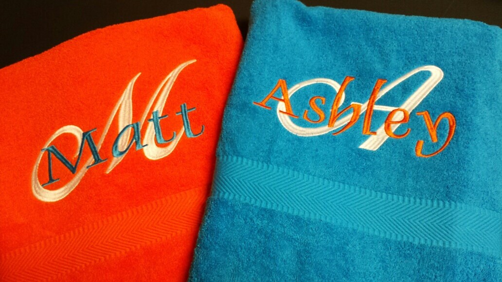 Plush Personalized Beach Towel with large white by SewandCo