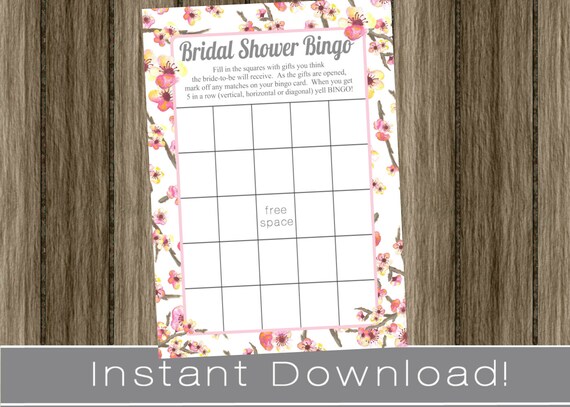 BRIDAL Shower Bingo Game Cards / pink floral cherry blossoms / INSTANT DOWNLOAD / digital printable files / wedding shower activity idea Il_570xn