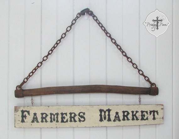 Rustic Sign Made from Antique Single Tree ~ "Farmers Market" Hand-Painted Sign ~ Farmhouse Decor