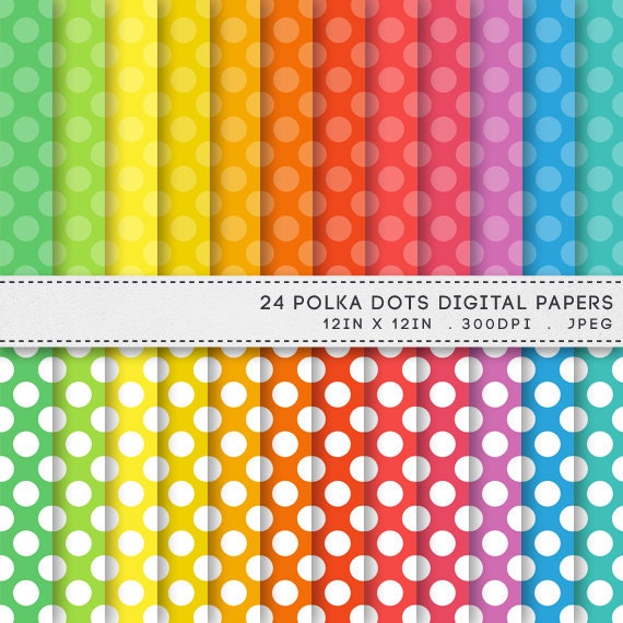Items similar to Rainbow Polka Dots Digital Printable Paper Pack ...