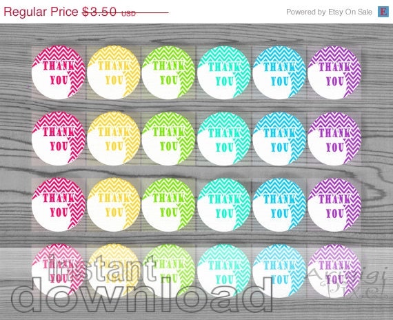 WEEKEND SALE 50% OFF 1 2/3 in round label / tag, printable, thank you circle, 6 color, instant download, thank you label, wedding, birthday, Il_570xn