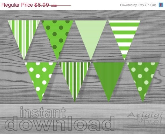WEEKEND SALE 50% OFF green party banner printable party decoration polka dot striped pennant instant download Il_570xn