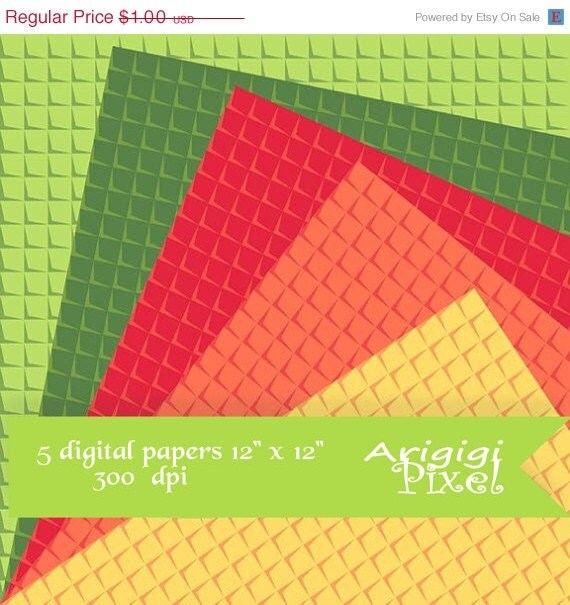 WEEKEND SALE 50% OFF instant download, digital collage sheet, bright autumn colors, geometric patterned scrapbooking paper,red, green, orang Il_570xn