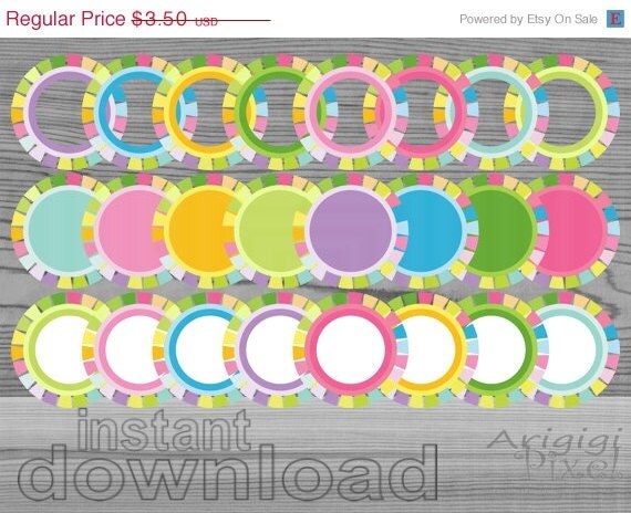 ON SALE 50 % OFF instant download, clip art set, colorful circles, round frames, 6 in, spring summer colors for stickers, labels, small buss Il_570xn