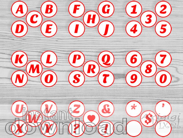 printable red alphabet letters and numbers circles by arigigipixel