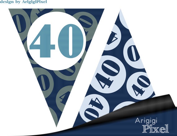 40th birthday banner 40 rocks printable blue birthday party